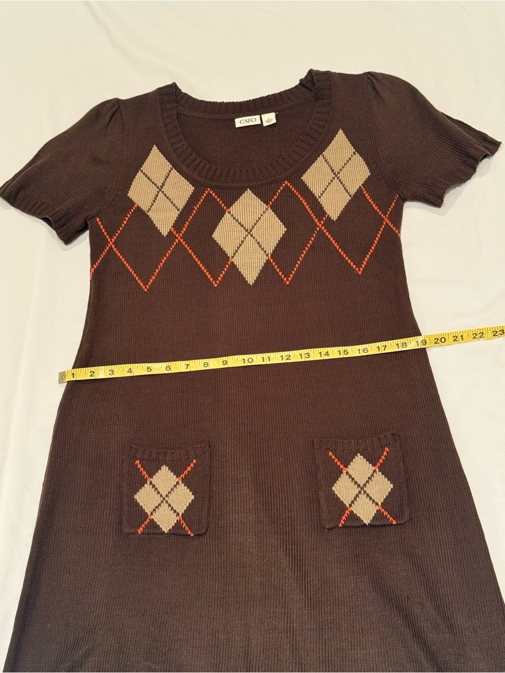 Cato Brown Argyle Cowl Neck Sweater Dress w/ Matching Scarf - Size Medium - Picture 11 of 16